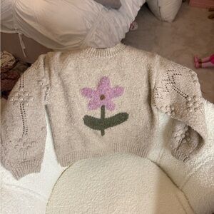 Zara Beige Sweater with Purple Flower